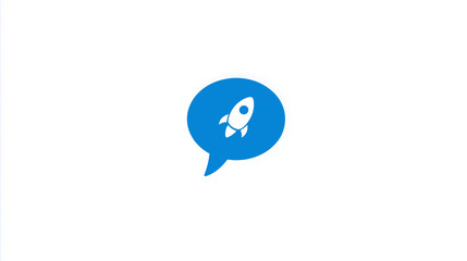 Obraz premium Blue Rocket Chat Bubble Icon for Innovation, Tech Design