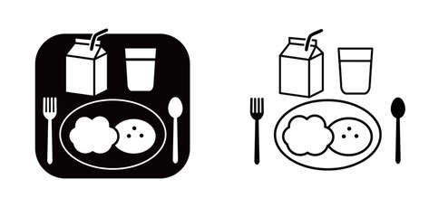 Meal icon set 04A,A−2 : lunch, meal, tableware, drawing, baby, art, bag, knife, plate, fork, spoon, milk, chef, menu, eat	
