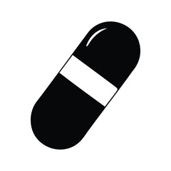 A single black and white capsule containing medication to treat illness, Capsule medication silhouette vector illustration