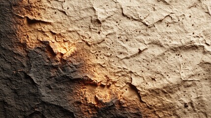 Burned, textured surface; dark to light gradient