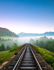 Fototapeta premium Misty mountain railway track