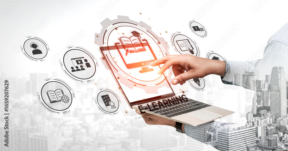 Aufkleber online education boosts access to learning. learn anytime through flexible platforms. education tech