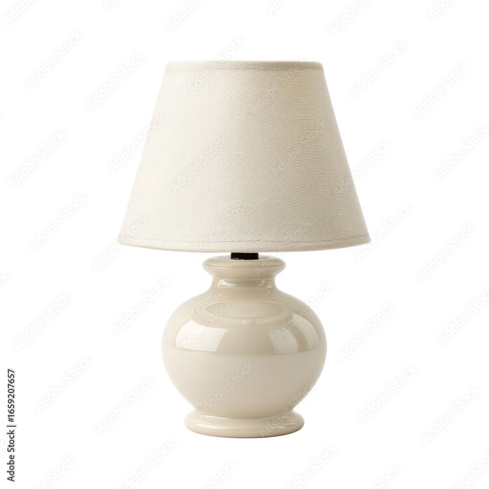 Poster stylish table lamp with round base and fabric shade, perfect for adding warmth to any room. this ele