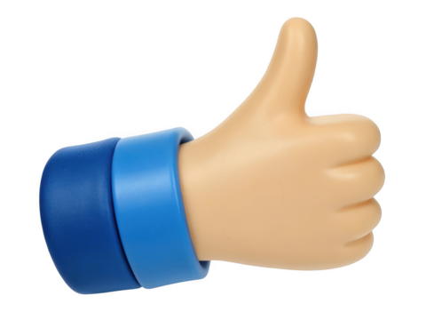 3d like gesture hand icon with blue cuff isolated on transparent background