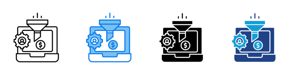 Sales funnel icon set multiple style collection