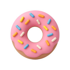 3D Pink Frosted Donut with Sprinkles Icon Isolated on Transparent Background