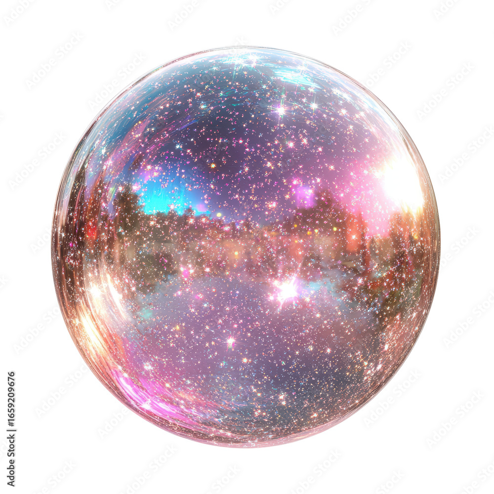 Poster a captivating bubble reflects a universe of color and light.