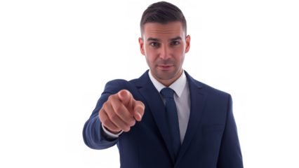 Businessman shows authority and engages audience, created with AI, PNG