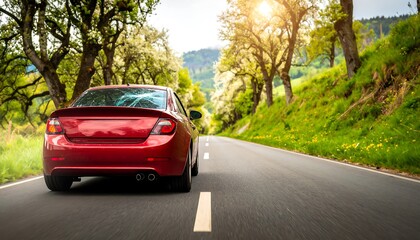 Red car on scenic road