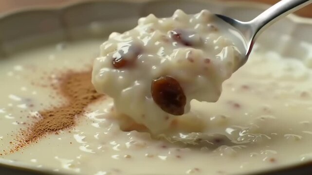 Creamy rice pudding with raisins