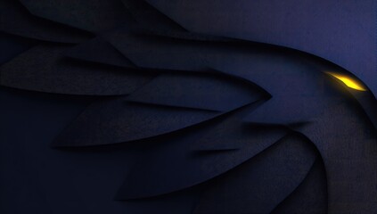 Dark, textured avian profile with glowing eye