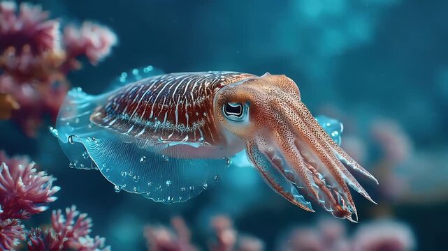 Colorful cuttlefish underwater