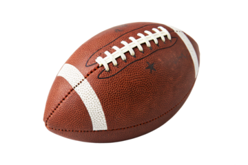 classic brown American football with white stripes is located on a seamless transparent background