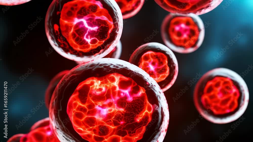 Poster this stunning abstract image features glowing red energy waves within cellular structures. ideal for