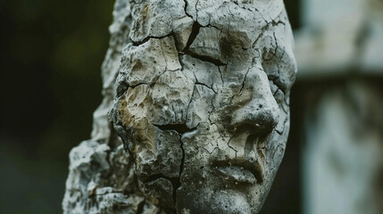 A stone statue slowly turning into a living human