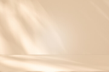 Studio style background wall decoration presentation uses white and beige tones. with shadows cast from a nearby window, concept creating a decorative backdrop