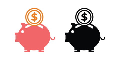 Savings piggy bank icon with coins