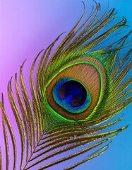 Fototapeta premium Peacock feather close-up. Vibrant colors