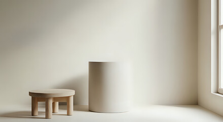 Minimalist Room with Stool and White Wall