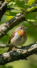 Curious Robin Observing from Tree Branch