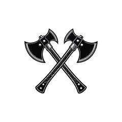 Crossed axes illustration of medieval battle axes, ancient weapon equipment, vintage design silhouette