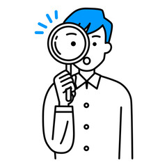 虫眼鏡を覗く若い男性