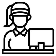 Female operator with computer icon in line style, suitable for online customer support, delivery assistant, and cutomer service concept illustrations