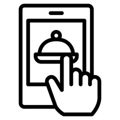 Online food order icon in line style, suitable for food delivery, fast food, and restaurant concept illustrations