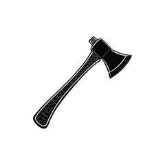 Axe illustration in black and white with a decorative handle design silhouette vector