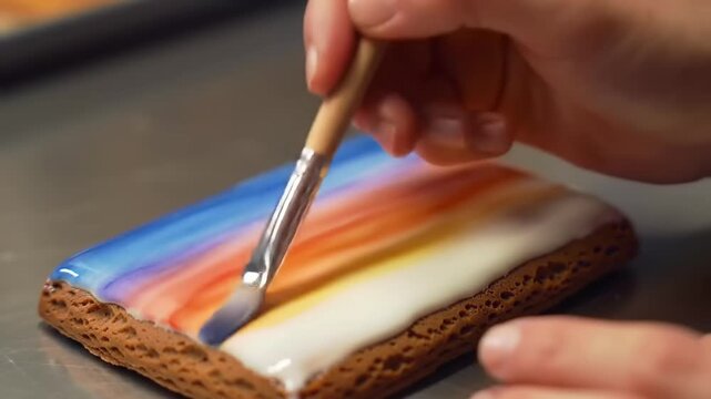 Decorating a colorful gingerbread cookie