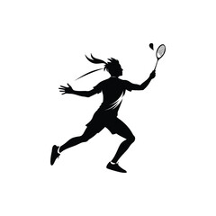 Silhouette of a badminton player hitting a shuttlecock in dynamic motion