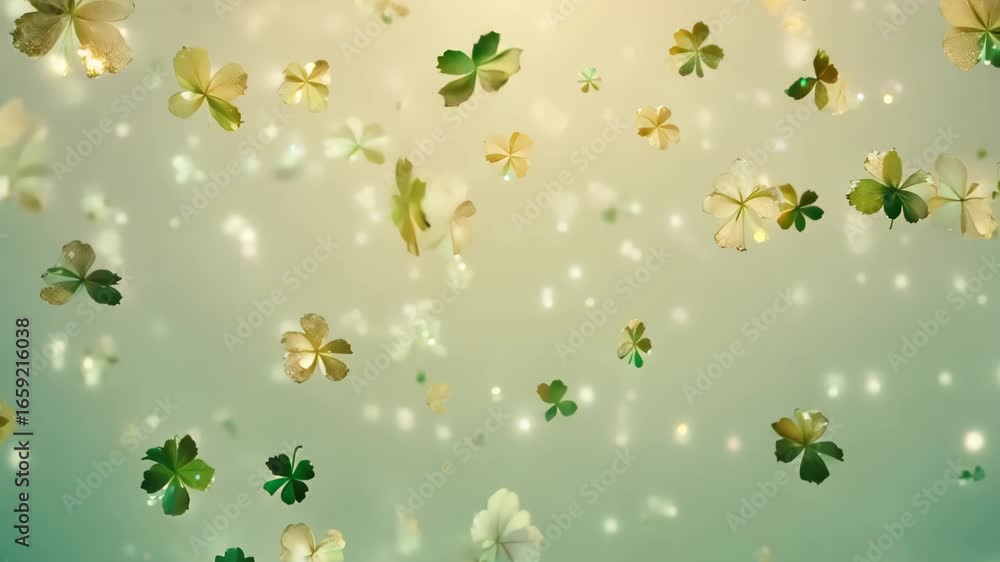 Aufkleber a captivating image of floating green clover leaves with soft glowing effects, perfect for themes of