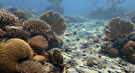 Coral Reef Underwater Scene with Tropical Fish