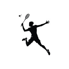 Silhouette of a Squash Player midswing, Leaping to Return a Shot