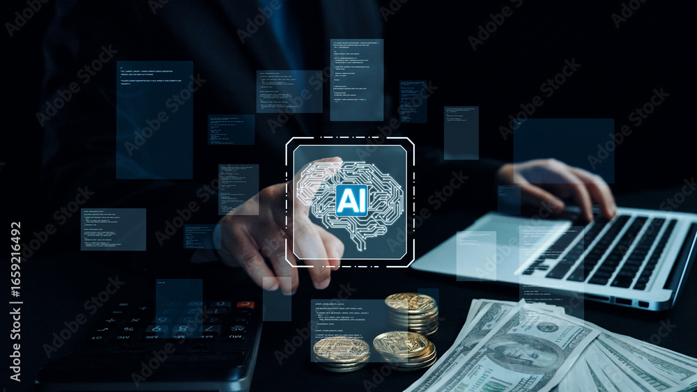 Poster ai assistant brain processor with llm technology, big data, machine learning, generative ai for busi