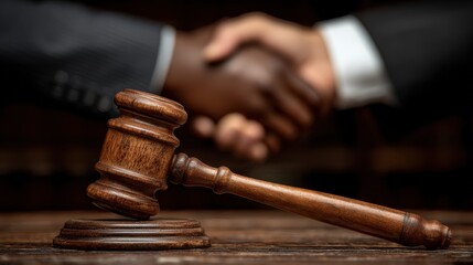 Judge’s Gavel With Business Handshake in Legal Agreement Background