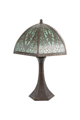 table lamp isolated on white  Antique Slag Glass Lamp With Wreath Design.