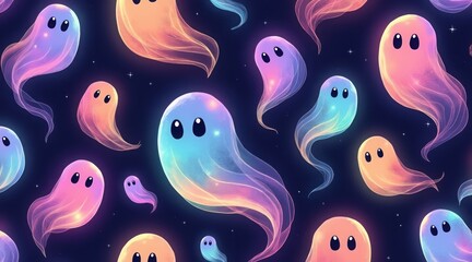 Seamless pattern of cute halloween ghosts, a spooky and playful background for kids
