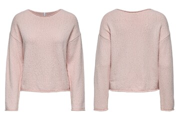 sweater on white background, top view, with flat lay. Fashion Lady Clothes Set: Trendy and Cozy...