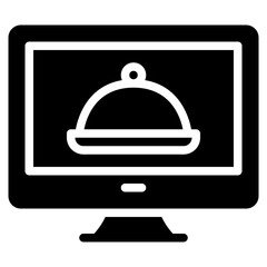 Online food order icon in glyph style, suitable for food delivery, fast food, and restaurant concept illustrations