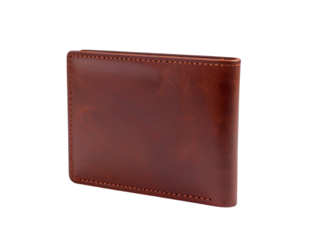A minimalist plain brown natural leather square men's wallet isolated on transparent background.