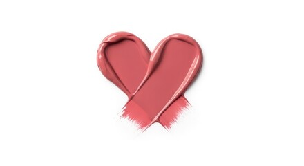 Fototapeta premium Two swipes of pink lipstick create a heart shape on a white background.
