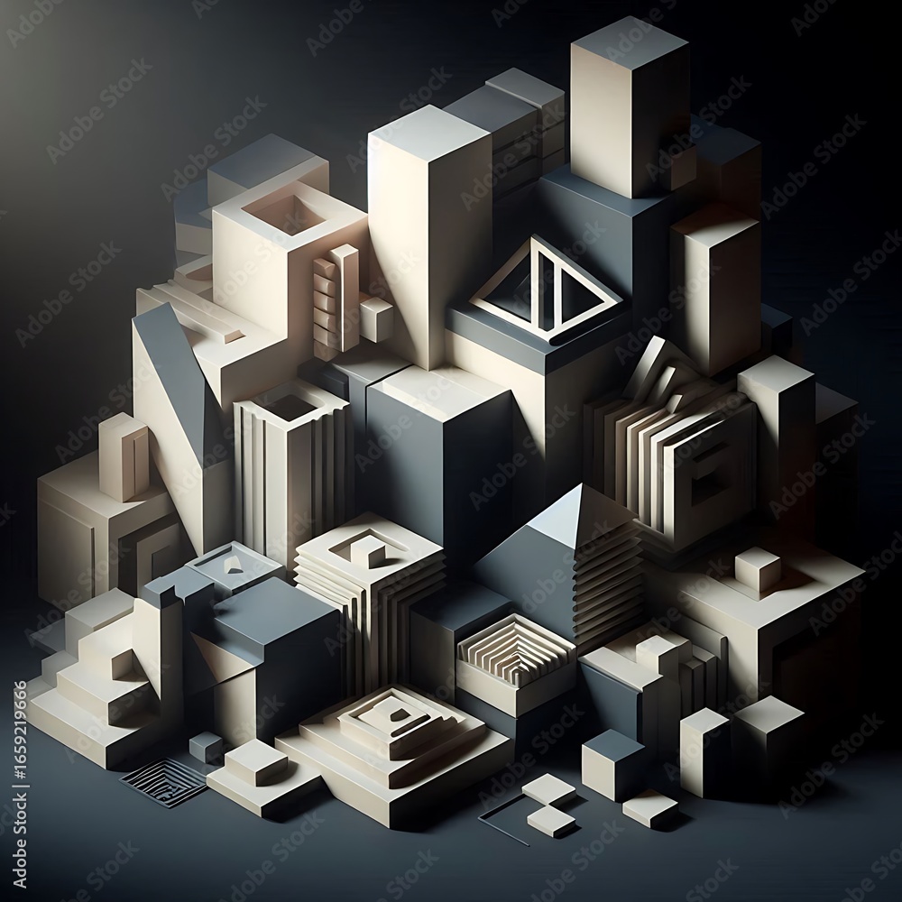 Poster modern abstract geometric cityscape design with minimalist architecture and clean lines creates a st
