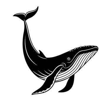 Black silhouette illustration of a whale swimming isolated on white background suitable for professional vector design,
Whale silhouette vector illustration,
Minimalist whale vector art,
Swimming whal