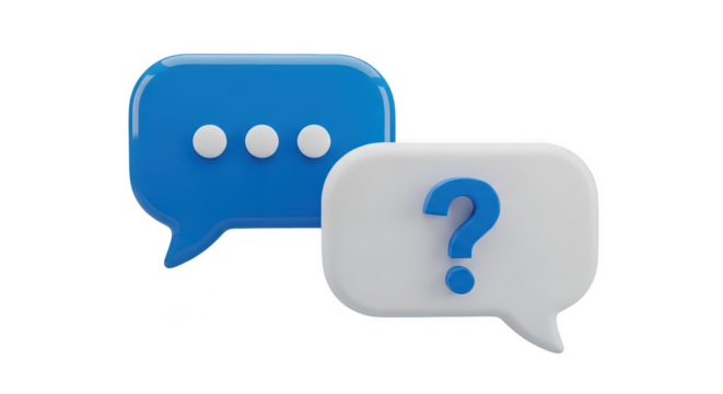 3d chat bubbles with question mark on transparent background