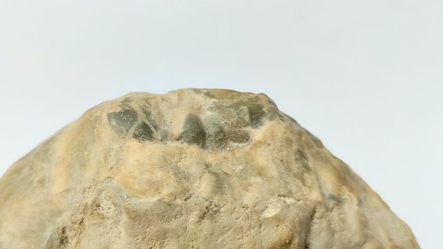 Agate on a white background. A type of microcrystalline quartz from the chalcedony group that has a layered or striped appearance with various colors and patterns.