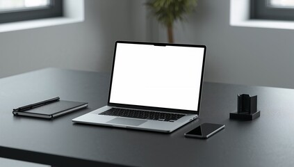 Fototapeta premium Blank Laptop Screen for Mockup in a Clean Office