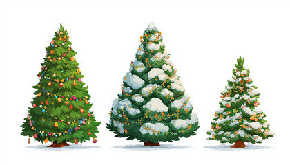 Fototapeta premium 3 vector Christmas trees, simple design, white background.