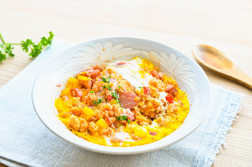 レンジ調理　オートミール米化でオムライス
