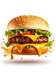 Delicious burger in mid-air